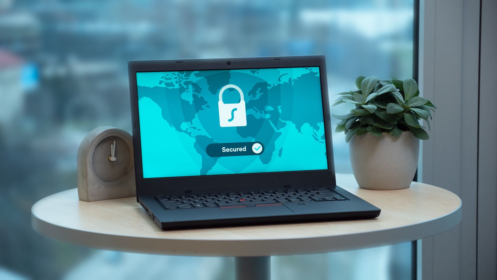 Laptop displaying a security lock icon